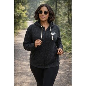 NWT Nike Sportwear Gym Black & White Full Zip Hoodie Athletic Preppy VTG Women L